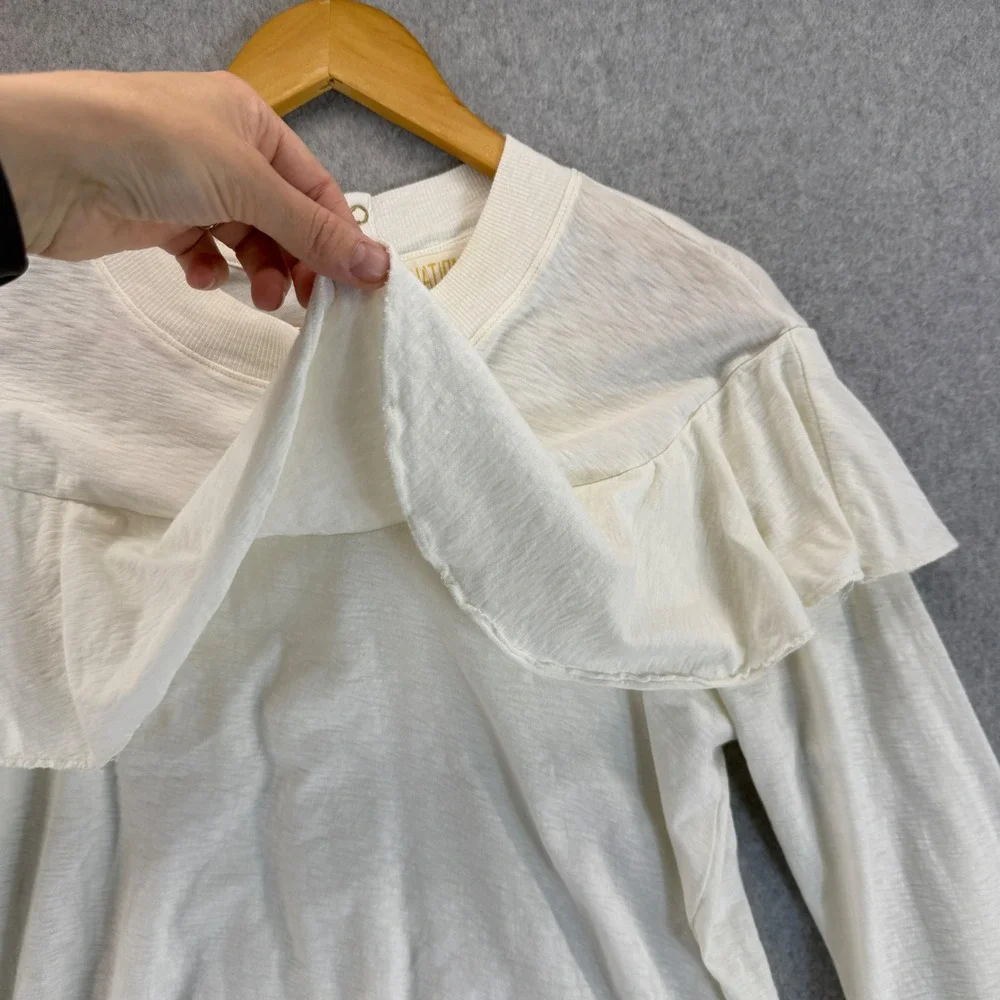 Nation LTD Ivory Cream Ruffle Top Long‎ Sleeve Button Back Blouse Size Large